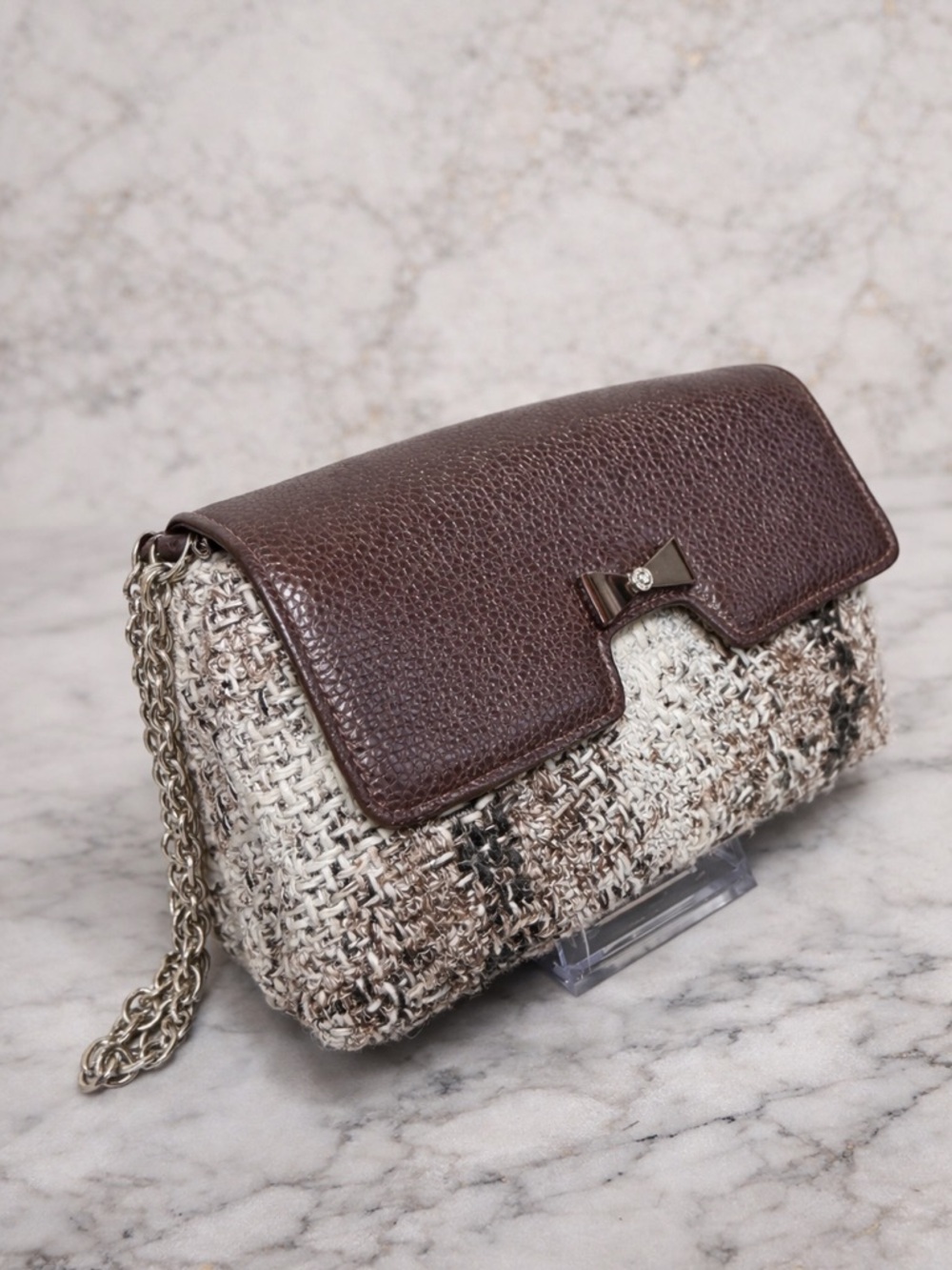 Henri Bendel brown fabric and leather wristlet clutch - Picture 3 of 5